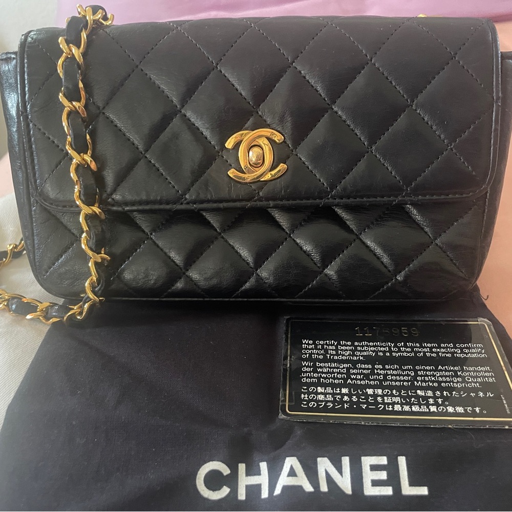 Chanel Black Quilted mini rectangle single flap black Lambskin Bag